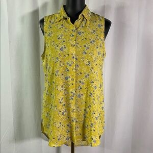 Rachel Zoe Yellow Purple & Blue Floral Print Sleeveless Button Down Shirt